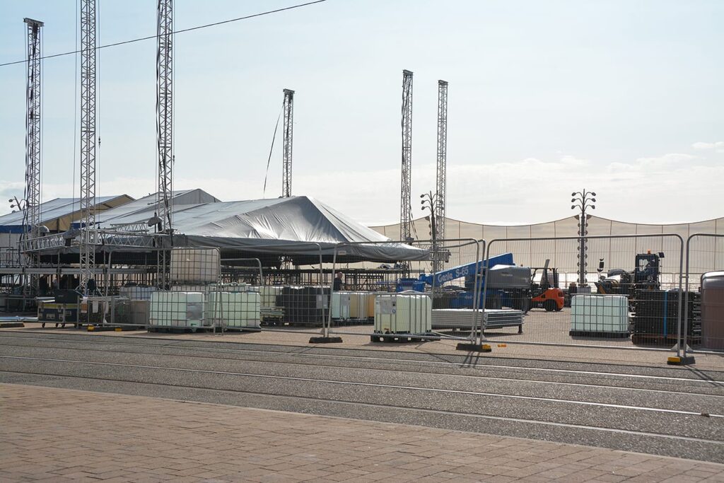 Windbreaks and staging for events on Blackpool seafront